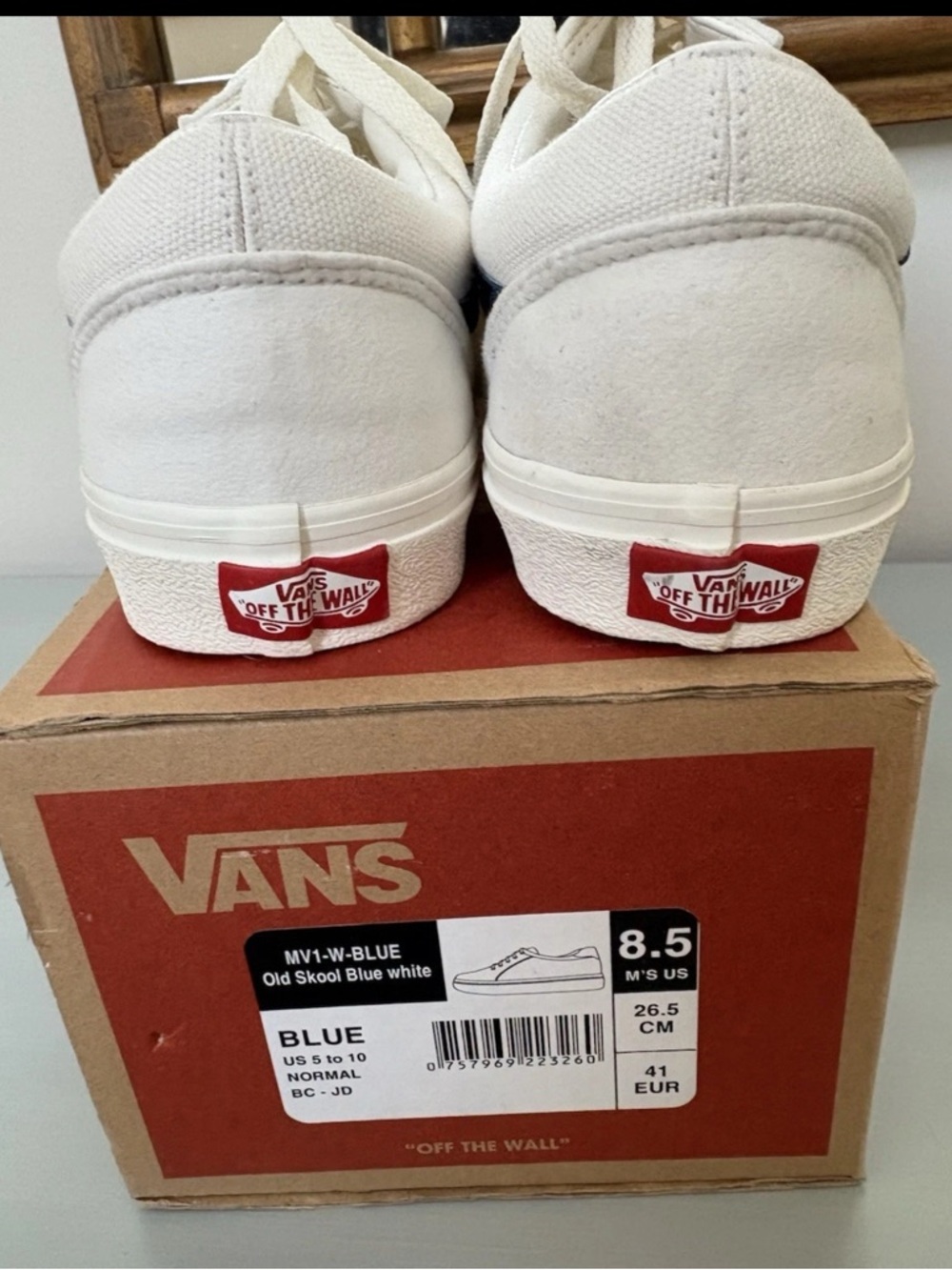 VANS Old Skool Blue White Lace Up Canvas Comfort Sneakers Men Size 8.5 - Picture 2 of 6